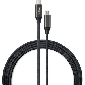 Кабель для передачі даних Vinga USB-C — USB-C, 2 м, 100 Вт, мікросхема E-Mark, нейлон (VCPCTC100BK2)