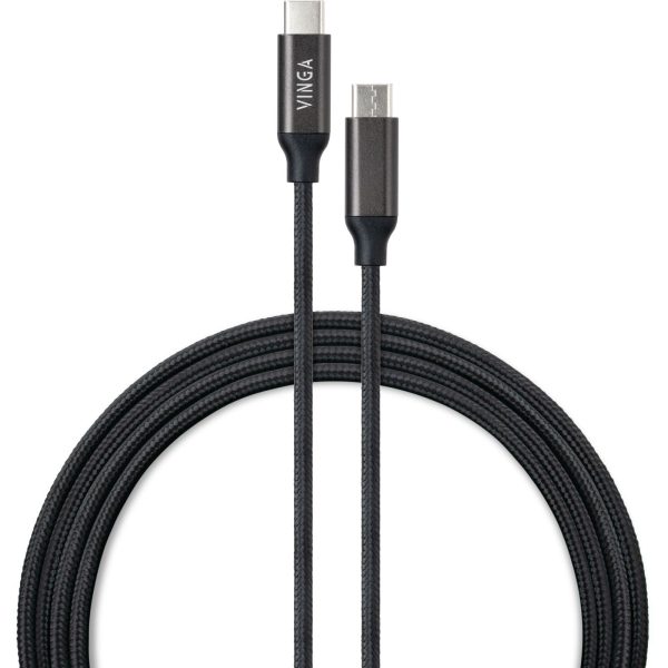 Кабель для передачі даних Vinga USB-C — USB-C, 2 м, 100 Вт, мікросхема E-Mark, нейлон (VCPCTC100BK2)