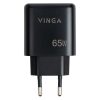 Настінний зарядний пристрій Vinga GaN 65 Вт з PD та QC (2C1A) (VCPCHCCA65B)