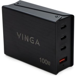 Провідний зарядний пристрій Vinga GaN 100 Вт з підтримкою PD та QC (3C1A), довжина кабелю 1,2 м (VCPCH100CB)