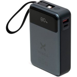 Портативний зарядний пристрій Vinga на 20 000 мА·год з дисплеєм та кабелем USB-C, 65 Вт, сірий (VPBB2065C)